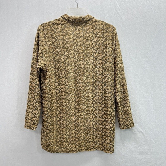 Vintage DVF Diane Von Furstenberg Color Authority Gold Velvet Burnout Shirt M - Picture 7 of 13